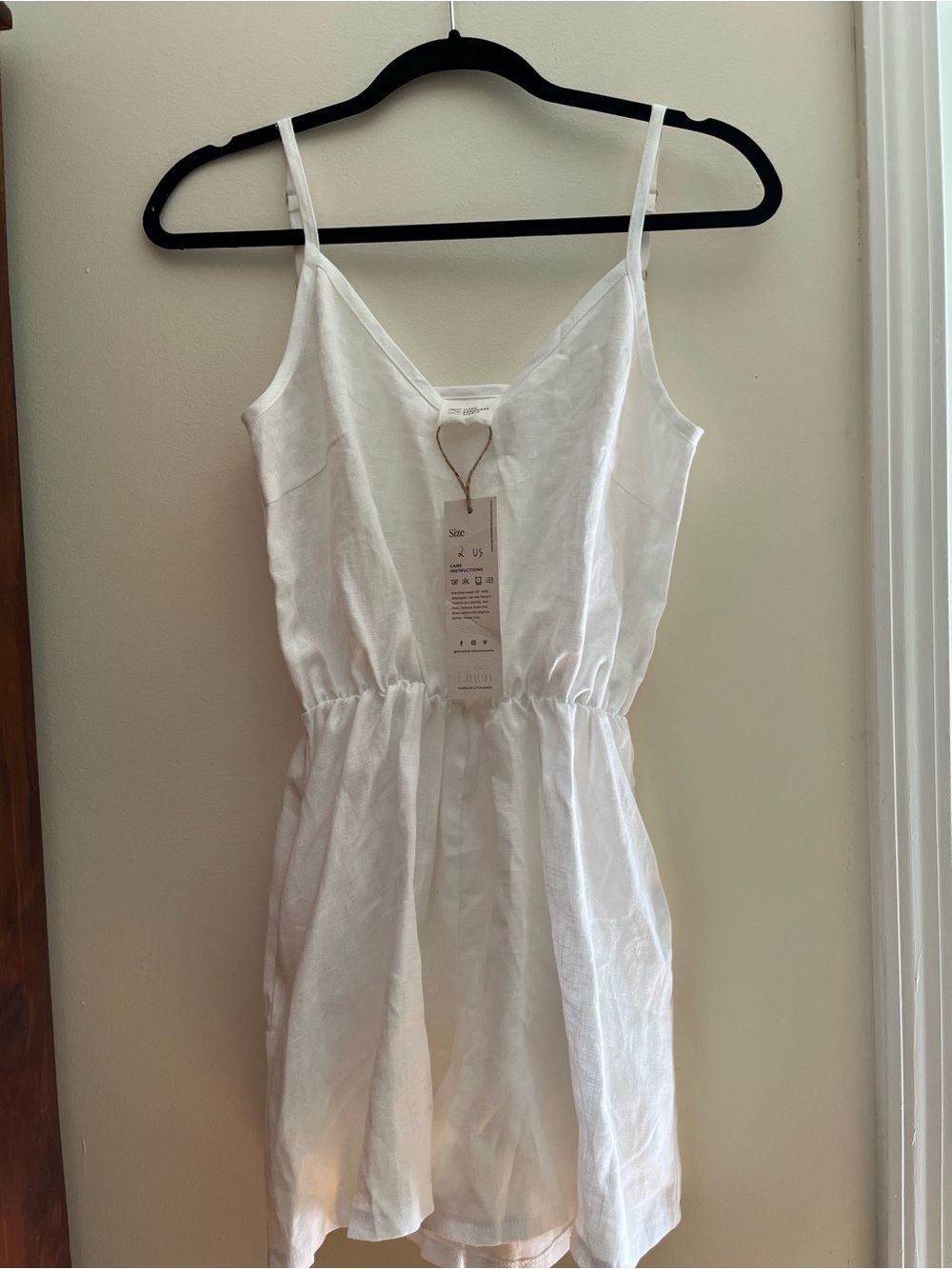 LINEN HANDMADE STUDIO White NWT Linen Blend Romper size 2 with side pockets